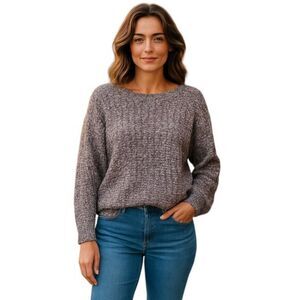 John + Jenn Sweater X-Small Marbled Brown White Open Stretch Knit Dolman Sleeves